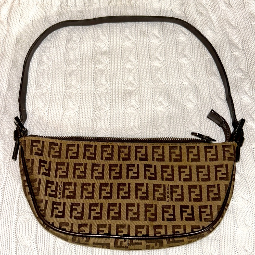 💯% Authentic Fendi Pochette Shoulder Bag Zucchino Canvas **FIRM PRICE**